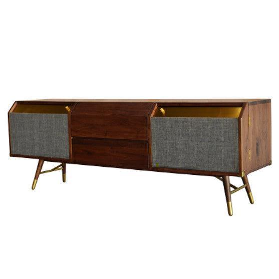 Comoda TV multicolora din lemn de nuc si piele 180 cm Volta Commune - PARIS14A.RO