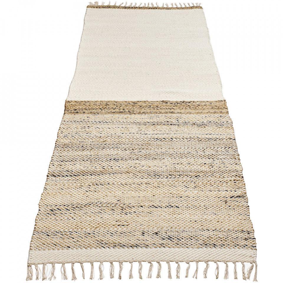 Covor alb din lana si iuta 80x250 cm Hawes Bolia - PARIS14A.RO