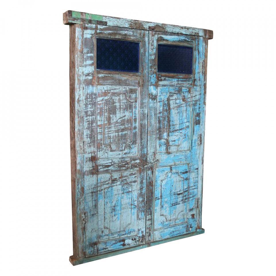 Decoratiune de perete albastra din lemn 138x212 cm Original Door Raw Materials - PARIS14A.RO