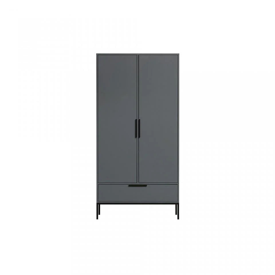 Dulap gri din lemn cu 2 usi si sertar 190 cm Adam - PARIS14A.RO