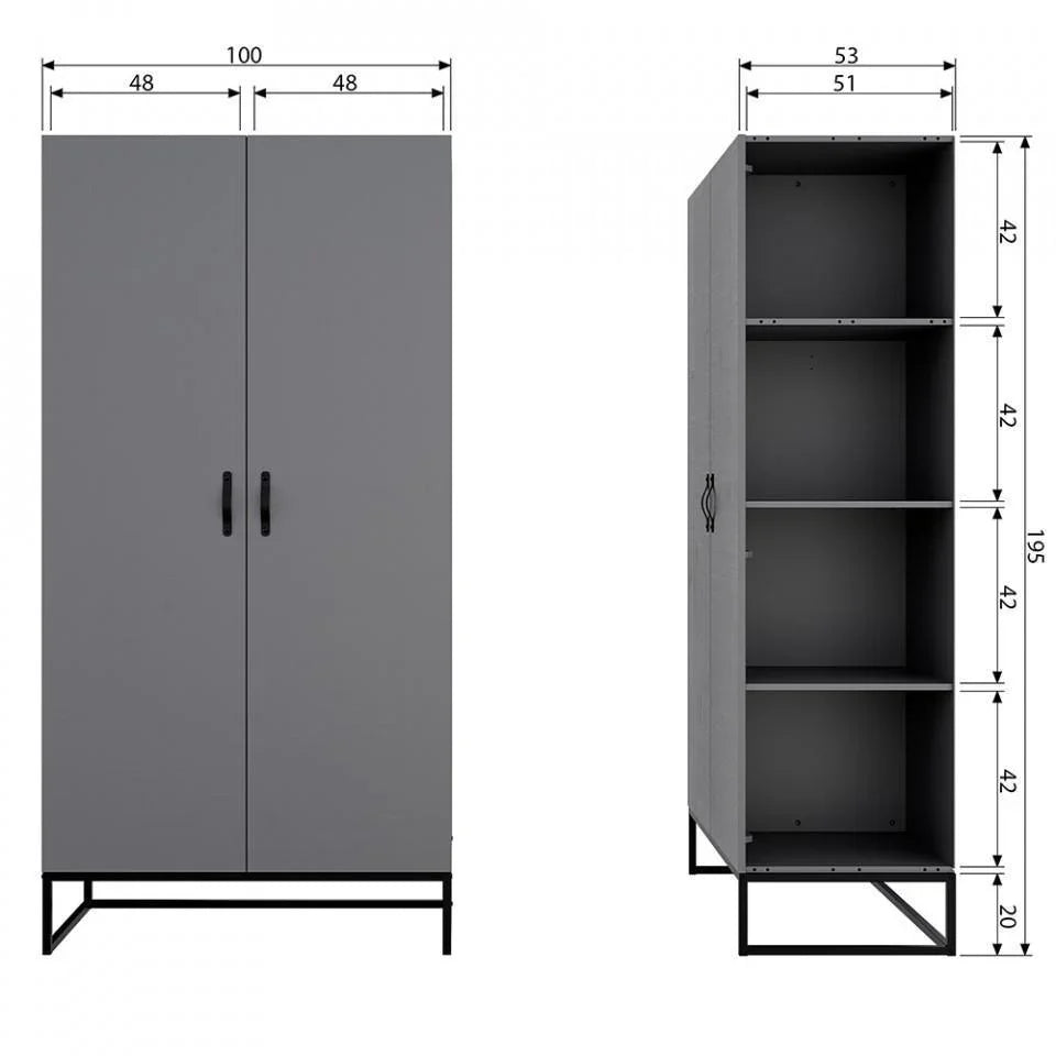 Dulap gri din lemn de pin 195 cm Morris - PARIS14A.RO