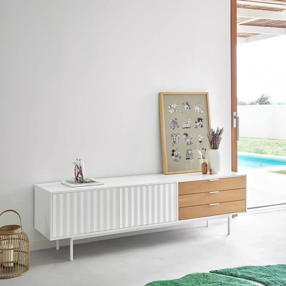 Dulap TV Sierra 2d3dr alb/stejar ușor - PARIS14A.RO