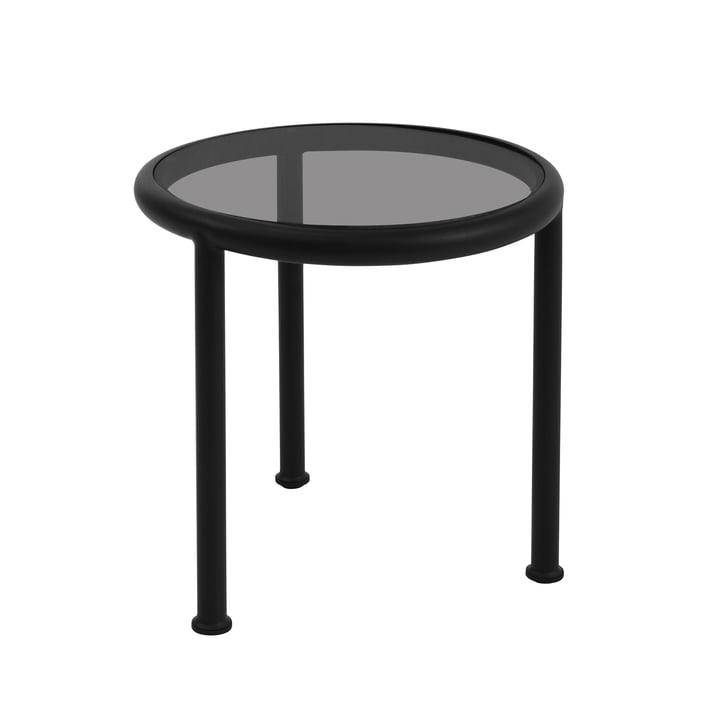 Emu - Round Dock table, H 50 - Ø 48 cm, black (24) with smoky gray (83) glass Fumuriu - PARIS14A.RO