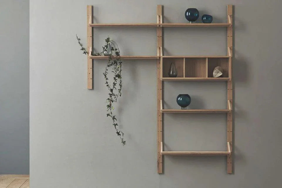 Etajera de perete maro stejar din lemn si piele 98 cm Kombination Large Bolia - PARIS14A.RO