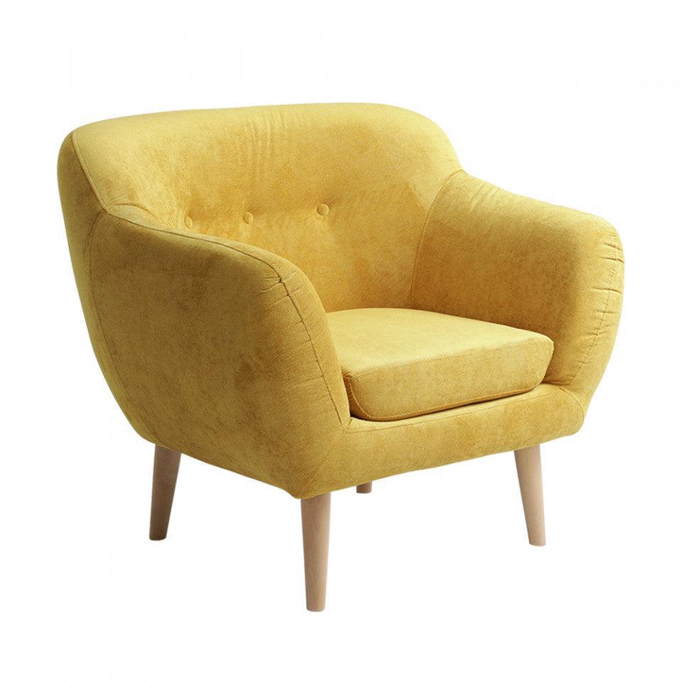 Fotoliu galben din textil si lemn Marget Custom Form - PARIS14A.RO