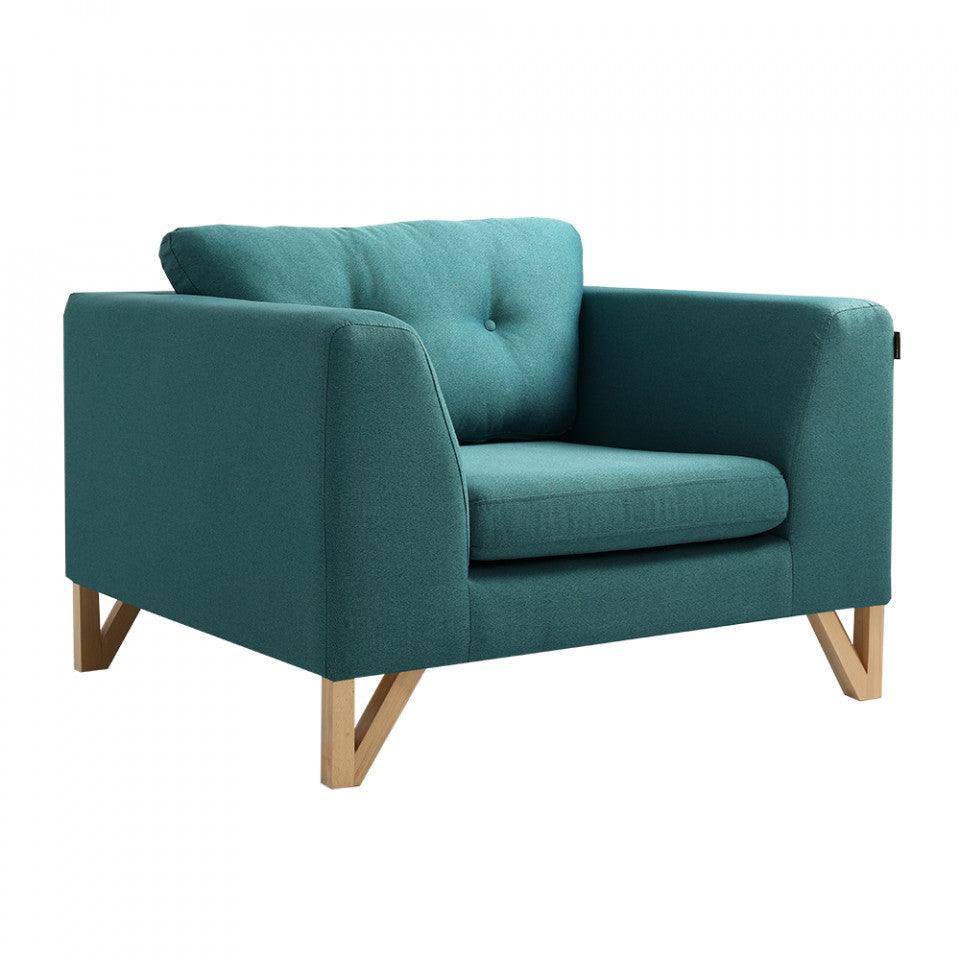 Fotoliu turcoaz din textil si lemn Willy Custom Form - PARIS14A.RO