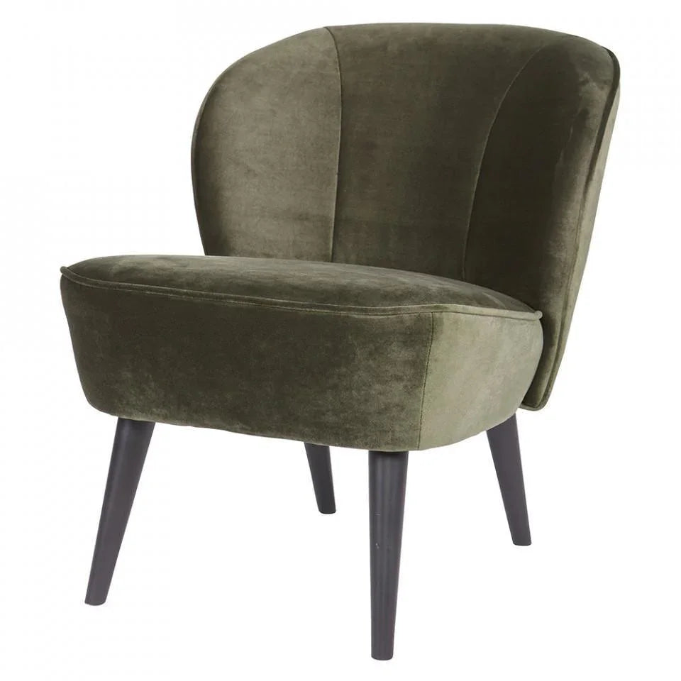 Fotoliu verde din catifea si lemn de mesteacan Sara Warm - PARIS14A.RO