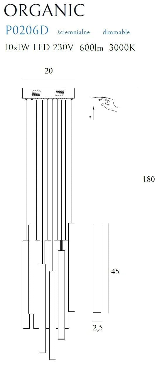 Lustra ORGANIC 10x Crom CULOARE MARO Reglabil MAXLIGHT P0206D - PARIS14A.RO
