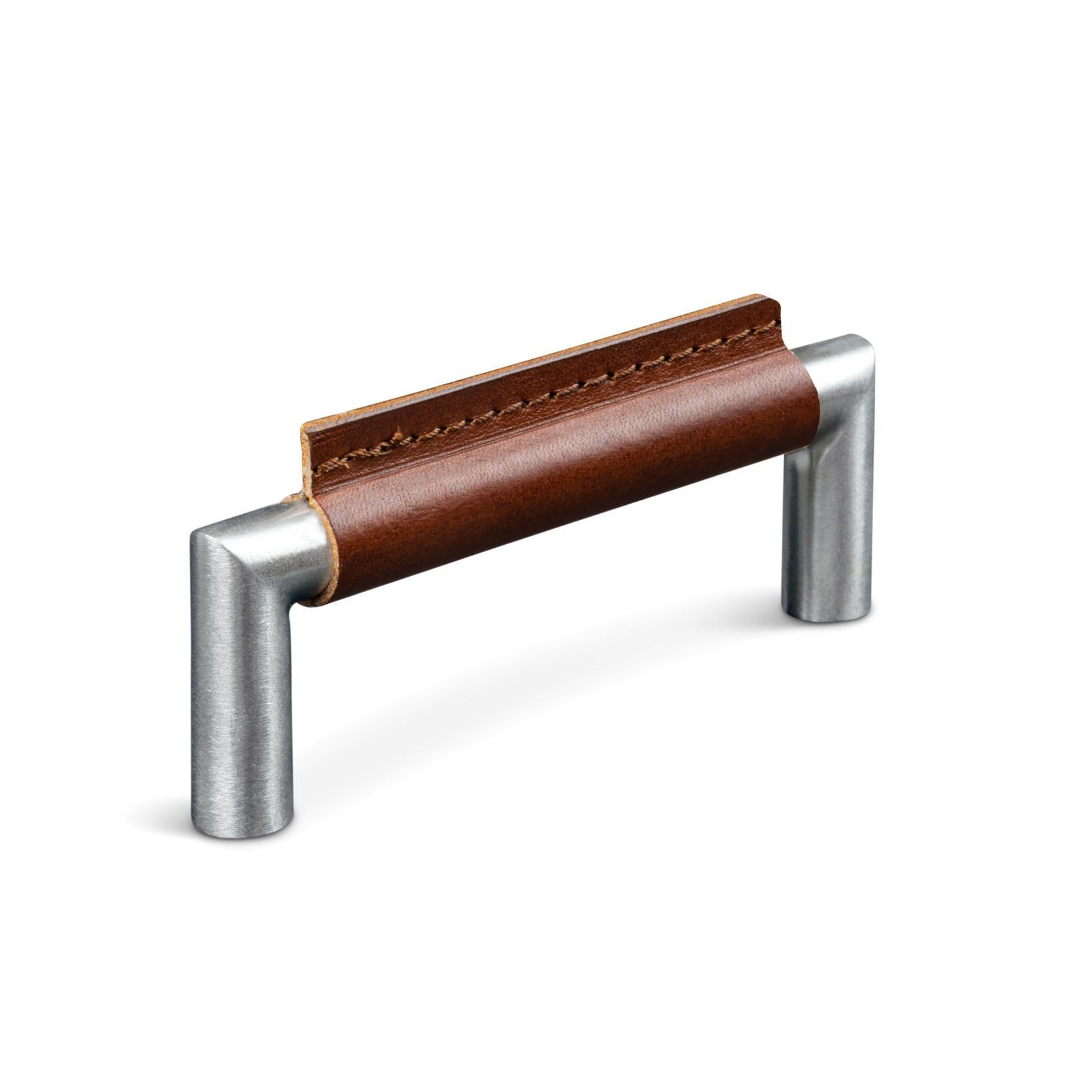 MANER MONOPOLI CC96 STAINLESS LOOK BROWN LEATHER SKIN OCH BROWN STITCH inaltime 35 mm, grosime 14 mm, lungime 108 mm - PARIS14A.RO