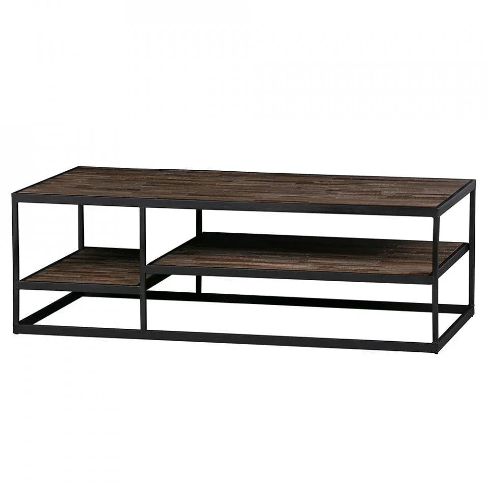 Masa cafea neagra/maro din lemn de tec si fier 60x120 cm Vic - PARIS14A.RO
