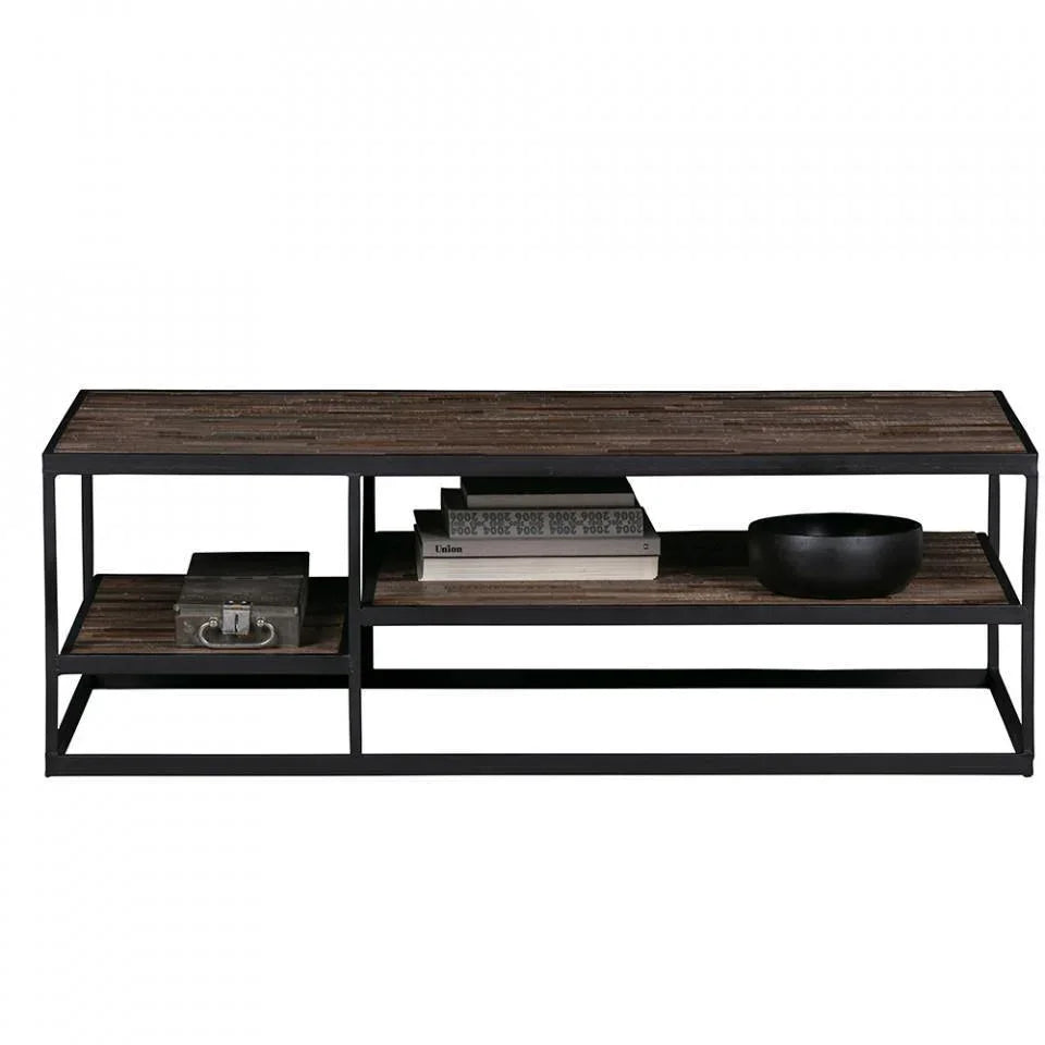 Masa cafea neagra/maro din lemn de tec si fier 60x120 cm Vic - PARIS14A.RO