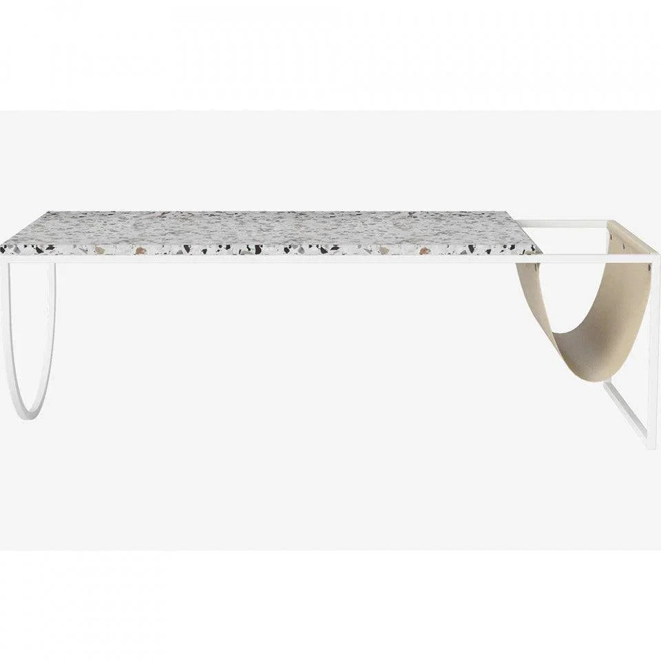 Masa de cafea alba din terrazzo si otel 55x130 cm Piero Bolia - PARIS14A.RO