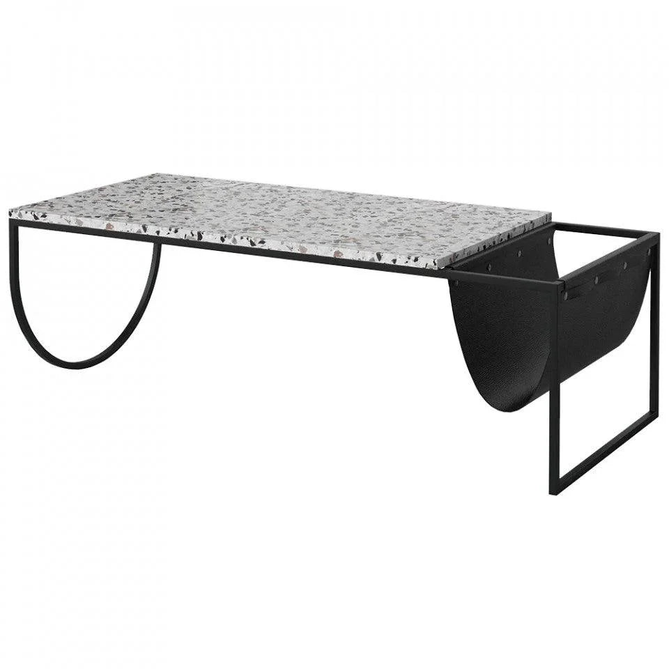Masa de cafea alba/neagra din terrazzo si otel 55x130 cm Piero Bolia - PARIS14A.RO
