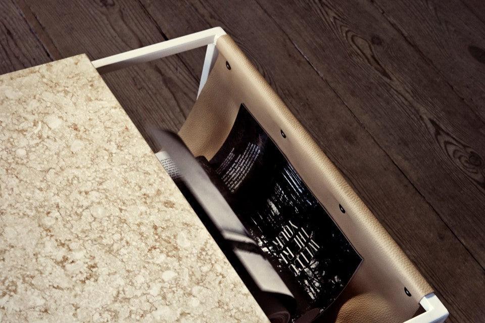 Masa de cafea alba/neagra din terrazzo si otel 55x130 cm Piero Bolia - PARIS14A.RO