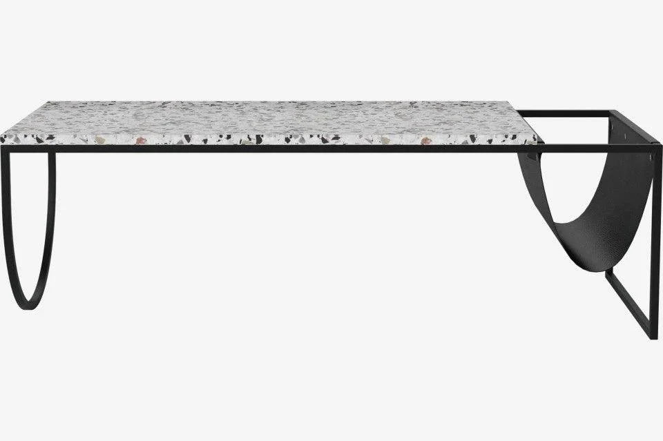 Masa de cafea alba/neagra din terrazzo si otel 55x130 cm Piero Bolia - PARIS14A.RO