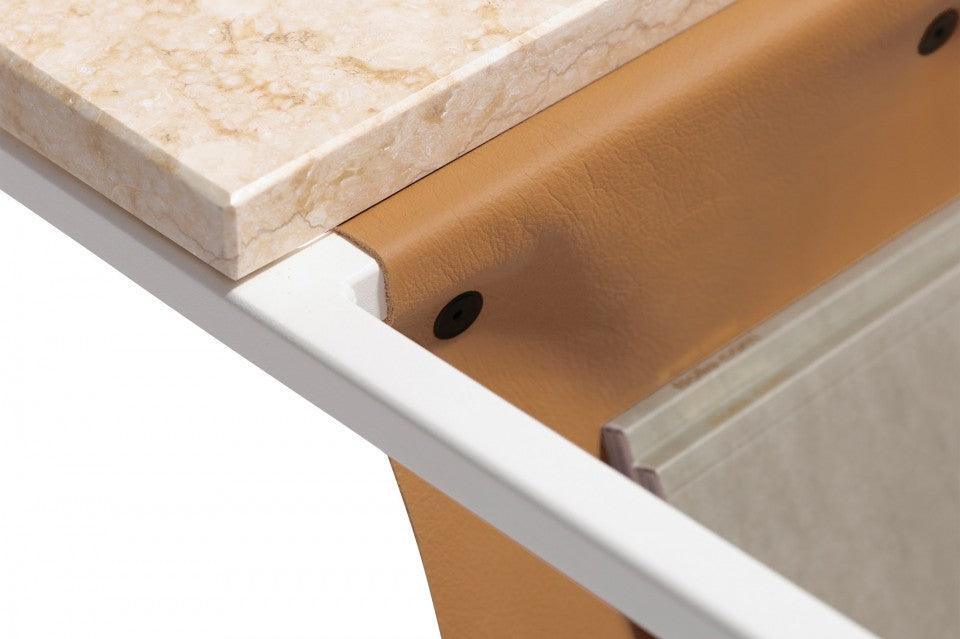 Masa de cafea alba/neagra din terrazzo si otel 55x130 cm Piero Bolia - PARIS14A.RO