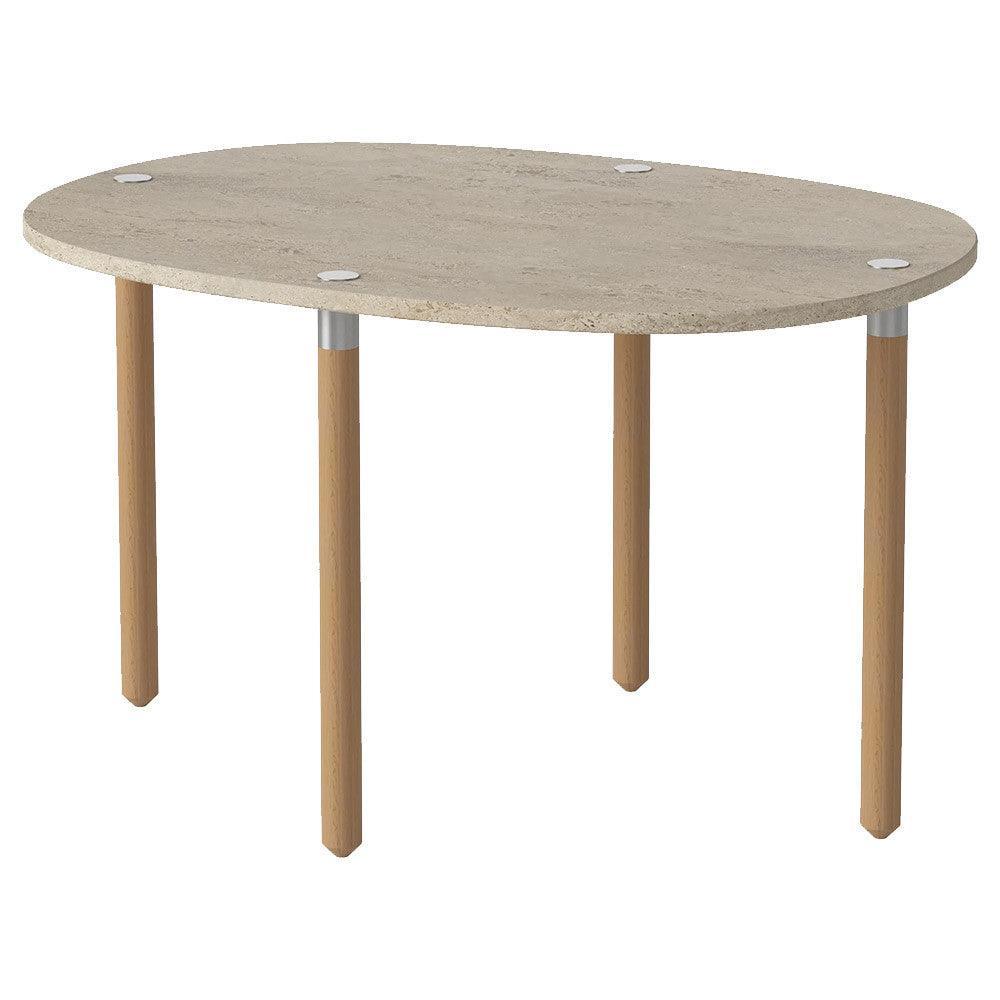 Masa de cafea bej nisipiu din travertin si lemn 52x72 cm Tuk High Bolia - PARIS14A.RO