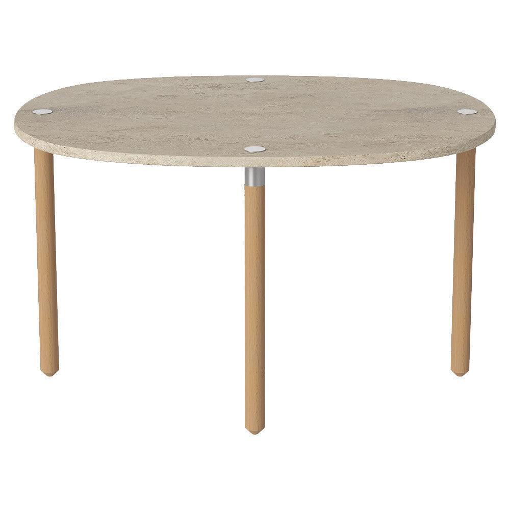 Masa de cafea bej nisipiu din travertin si lemn 52x72 cm Tuk High Bolia - PARIS14A.RO