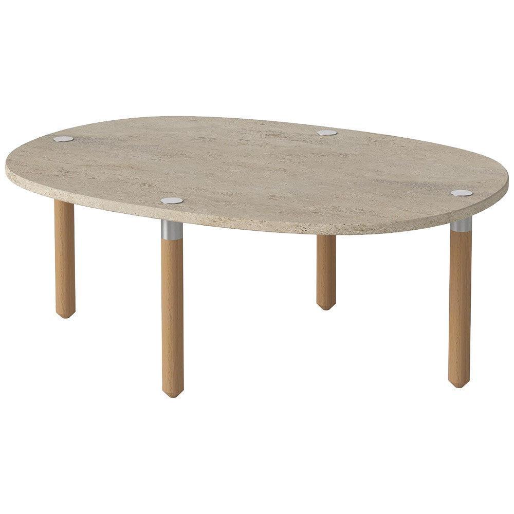 Masa de cafea bej nisipiu din travertin si lemn 52x72 cm Tuk Low Bolia - PARIS14A.RO