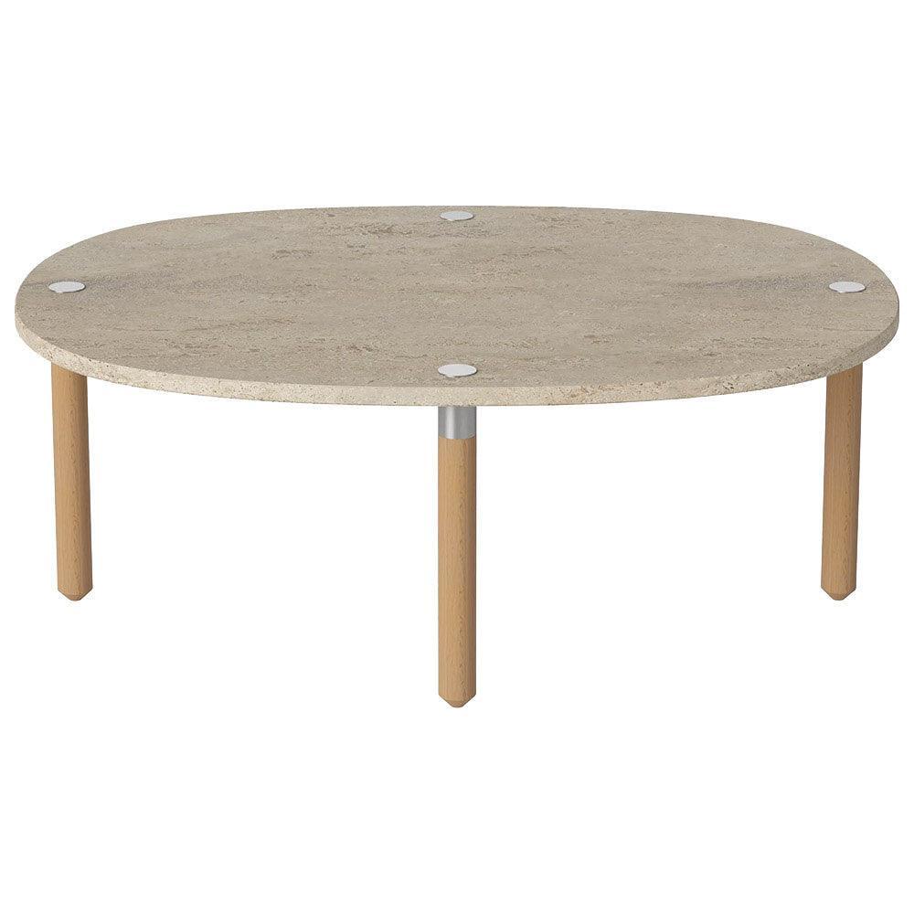 Masa de cafea bej nisipiu din travertin si lemn 52x72 cm Tuk Low Bolia - PARIS14A.RO