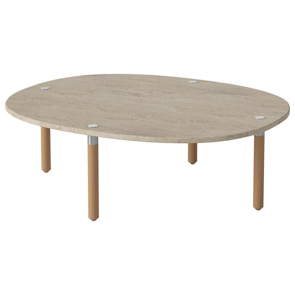 Masa de cafea bej nisipiu din travertin si lemn 68x83 cm Tuk Low Bolia - PARIS14A.RO