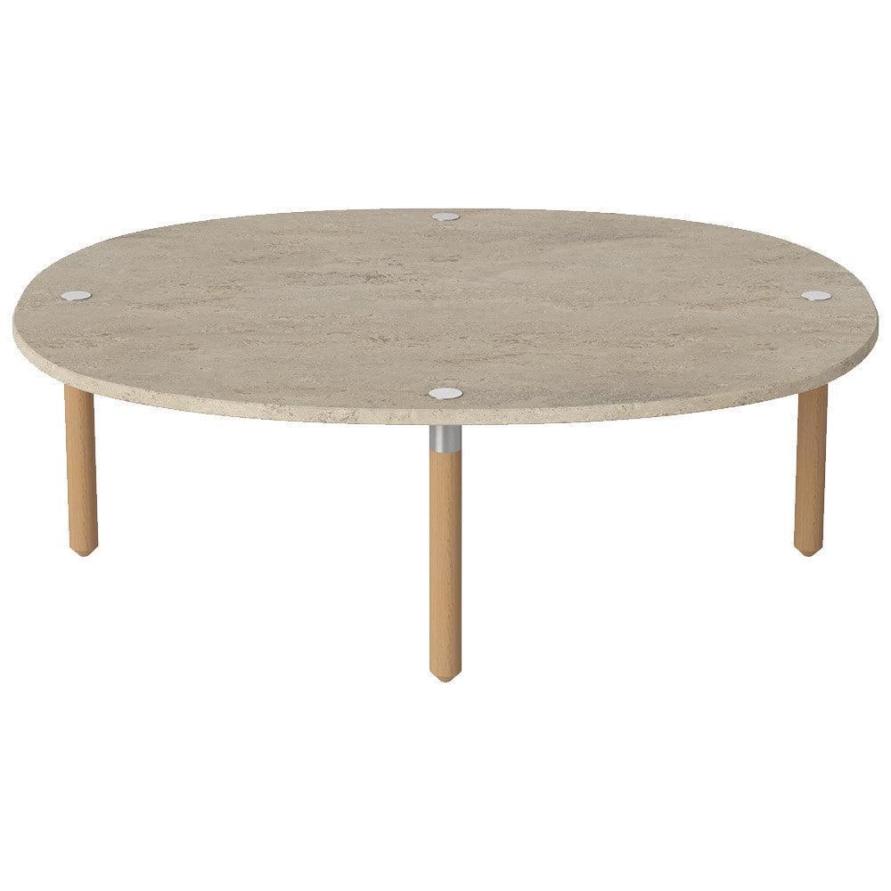 Masa de cafea bej nisipiu din travertin si lemn 68x83 cm Tuk Low Bolia - PARIS14A.RO
