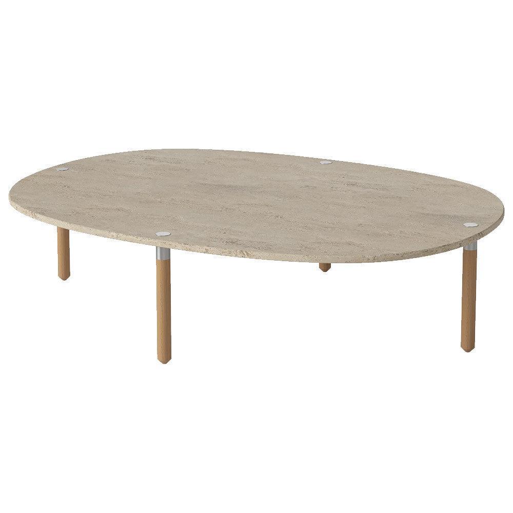 Masa de cafea bej nisipiu din travertin si lemn 80x110 cm Tuk Low Bolia - PARIS14A.RO