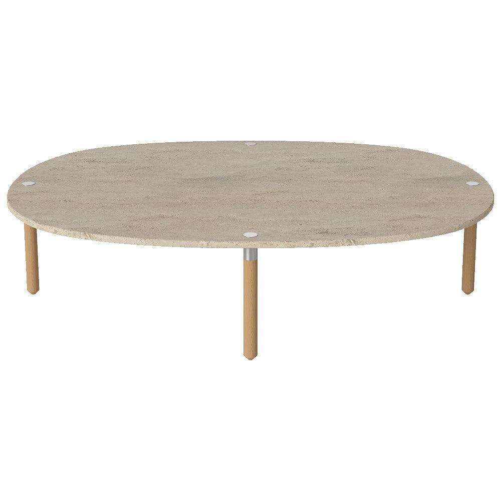 Masa de cafea bej nisipiu din travertin si lemn 80x110 cm Tuk Low Bolia - PARIS14A.RO