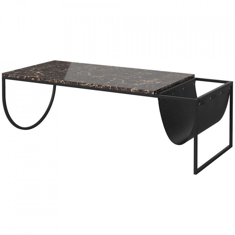 Masa de cafea maro/neagra din marmura si otel 55x130 cm Piero Bolia - PARIS14A.RO