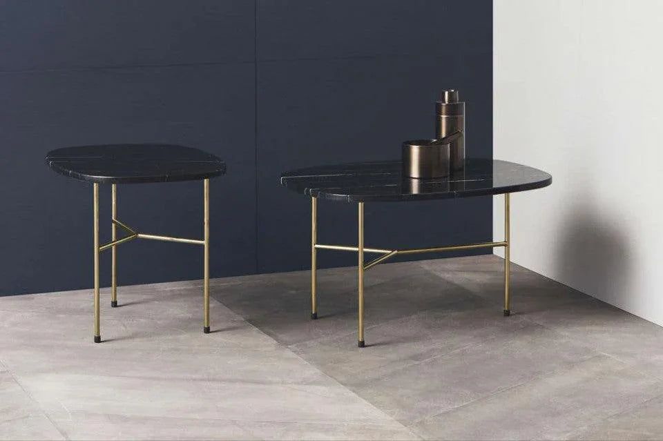 Masa de cafea neagra/aurie din marmura si otel 41x53 cm Pod Bolia - PARIS14A.RO