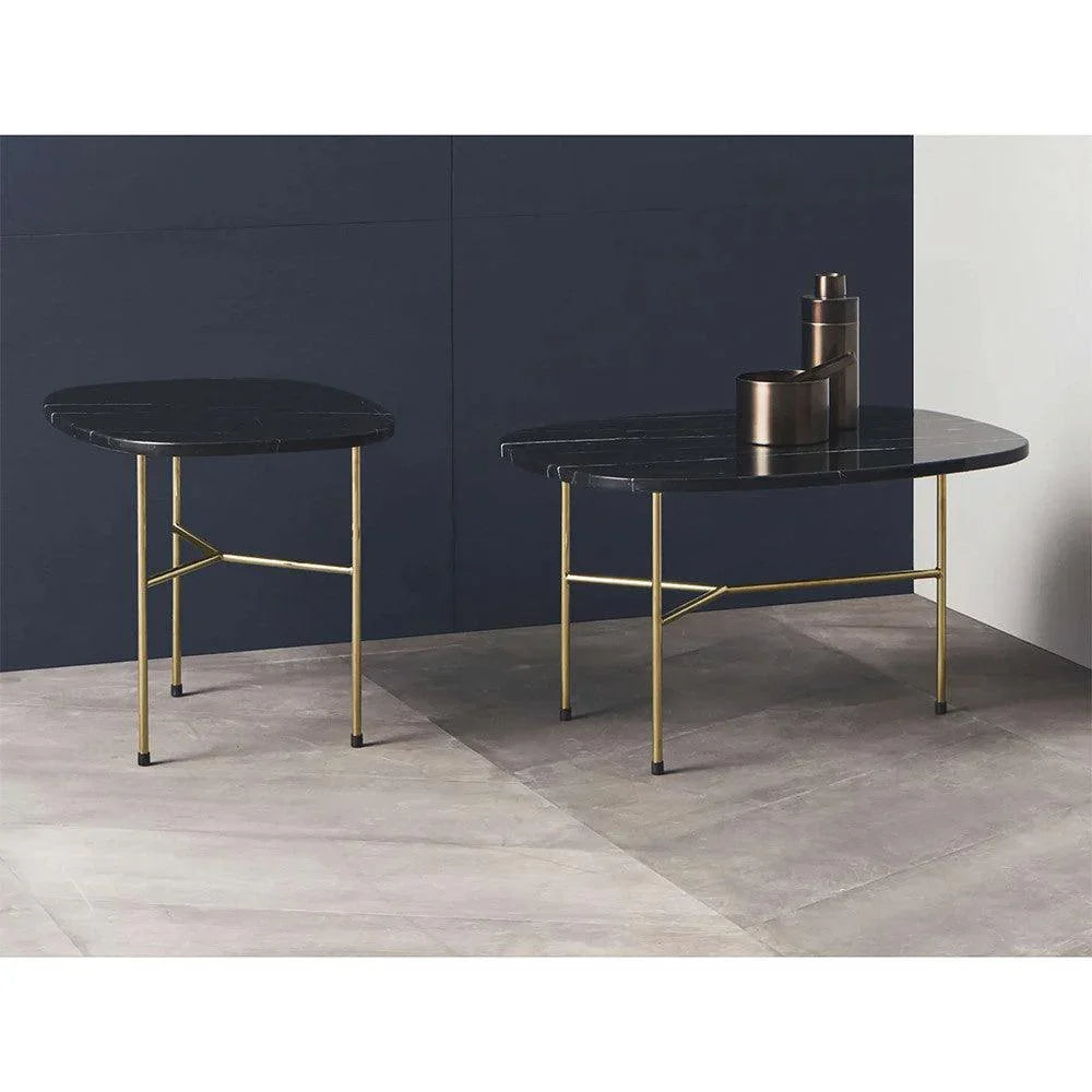 Masa de cafea neagra/maro alama din marmura si otel 51x65 cm Pod Bolia - PARIS14A.RO