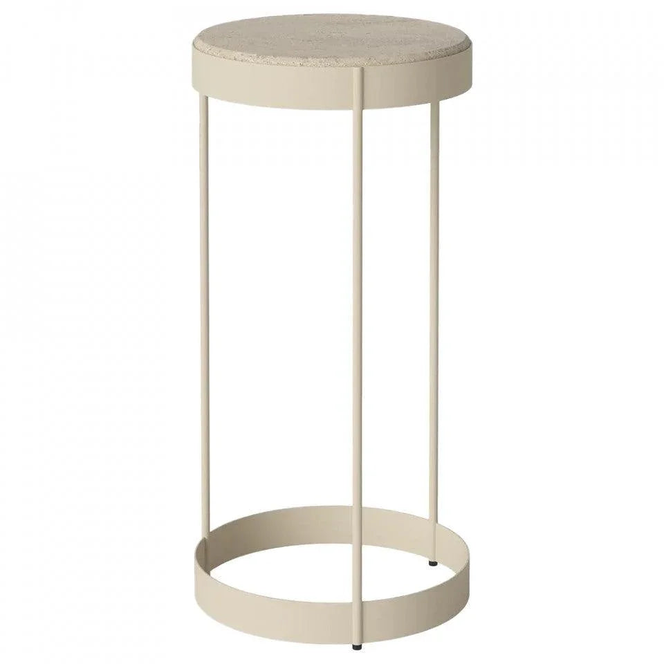 Masa laterala bej nisipiu din travertin si otel 28 cm Drum Bolia - PARIS14A.RO