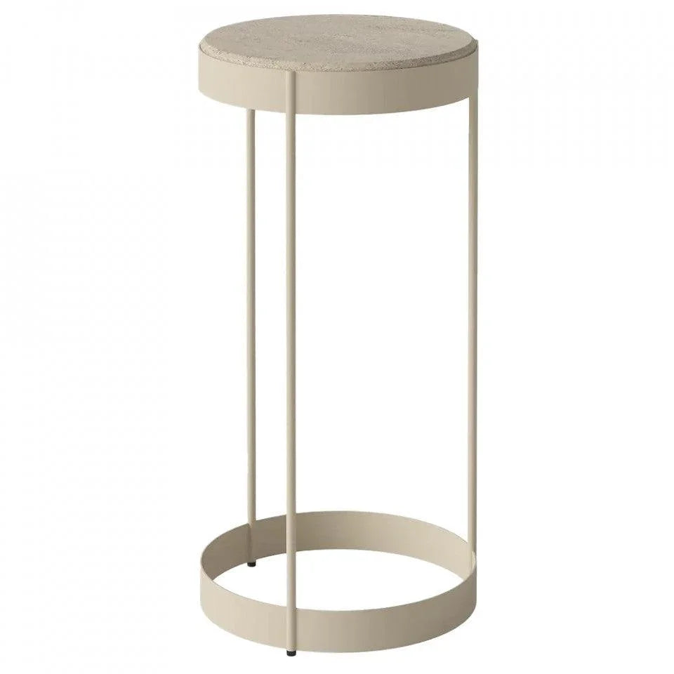 Masa laterala bej nisipiu din travertin si otel 28 cm Drum Bolia - PARIS14A.RO