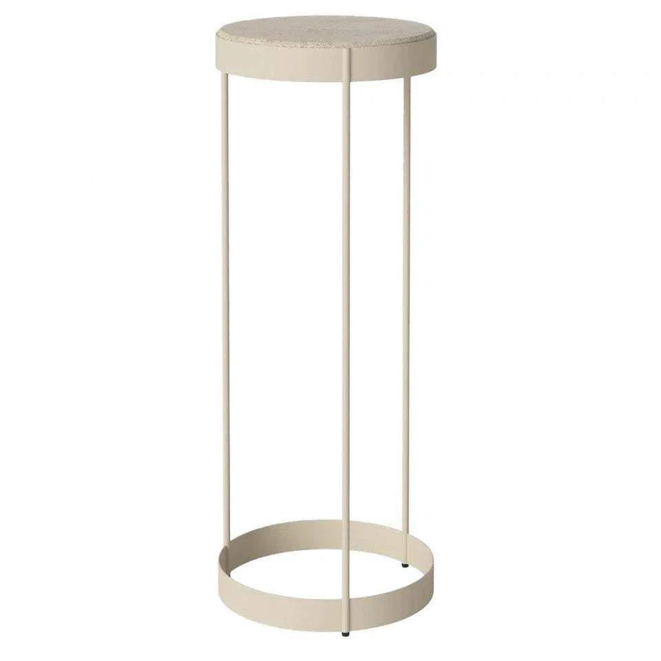 Masa laterala bej nisipiu din travertin si otel 28 cm Drum High Bolia - PARIS14A.RO