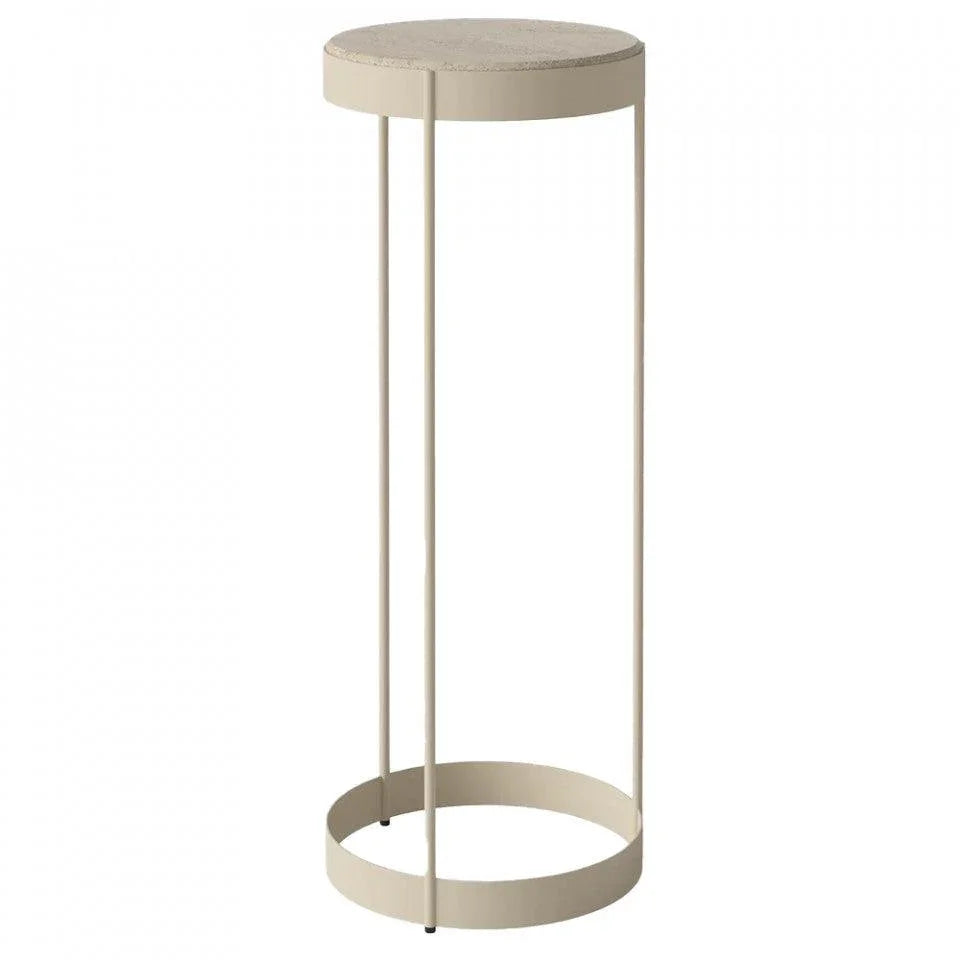 Masa laterala bej nisipiu din travertin si otel 28 cm Drum High Bolia - PARIS14A.RO