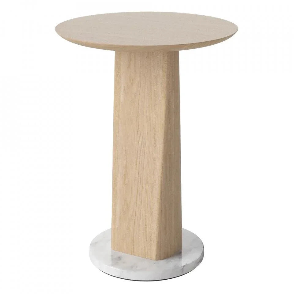 Masa laterala maro din marmura si lemn de stejar 42 cm Root White Bolia - PARIS14A.RO