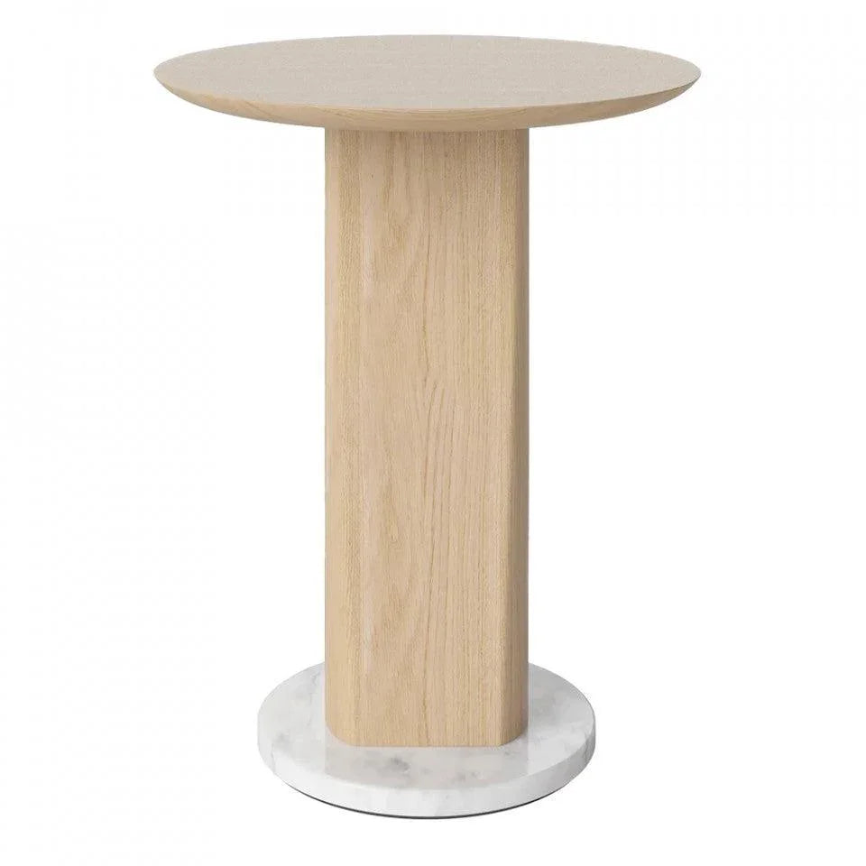Masa laterala maro din marmura si lemn de stejar 42 cm Root White Bolia - PARIS14A.RO