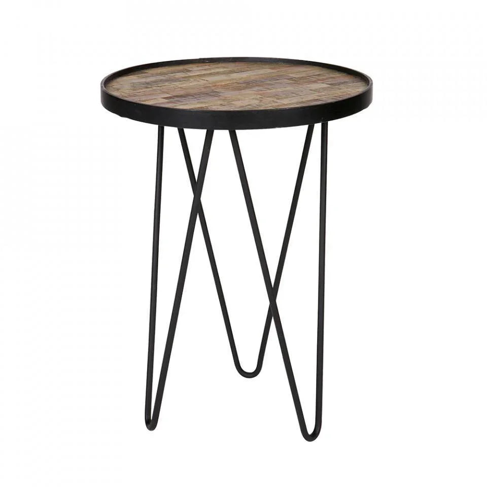 Masuta maro/neagra din metal si lemn de tec reciclat 39 cm Lev - PARIS14A.RO