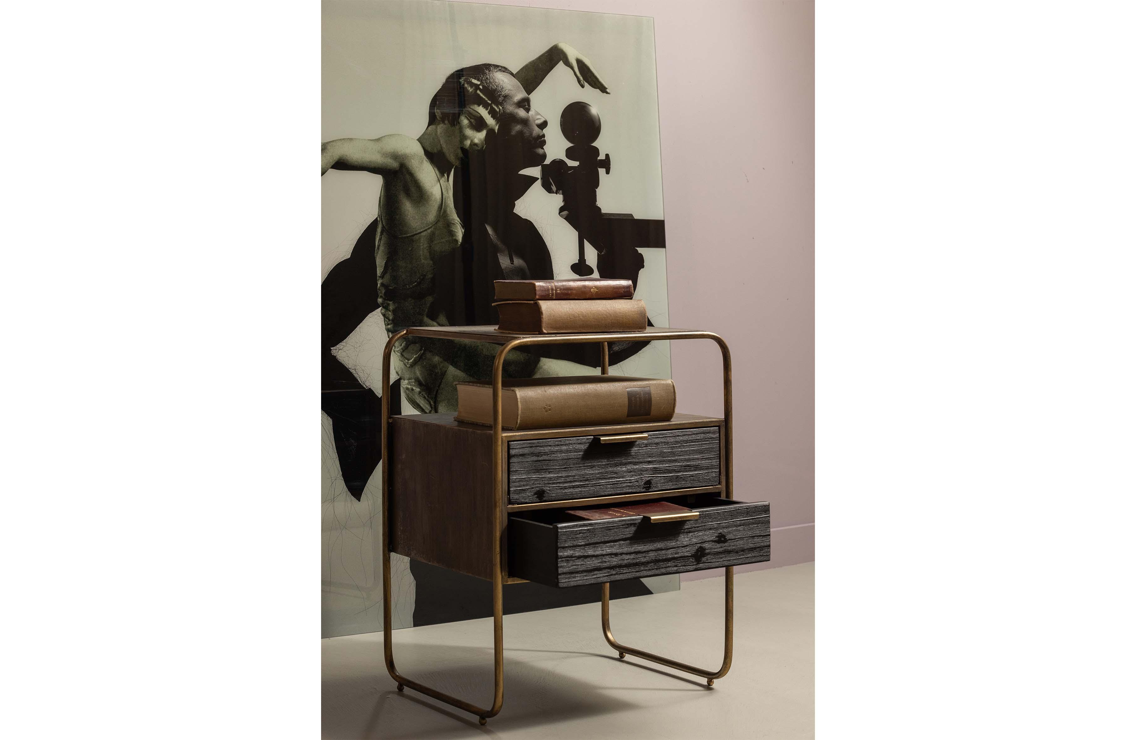 Nightstand Stastand Metal/Wood Antique Brass - PARIS14A.RO