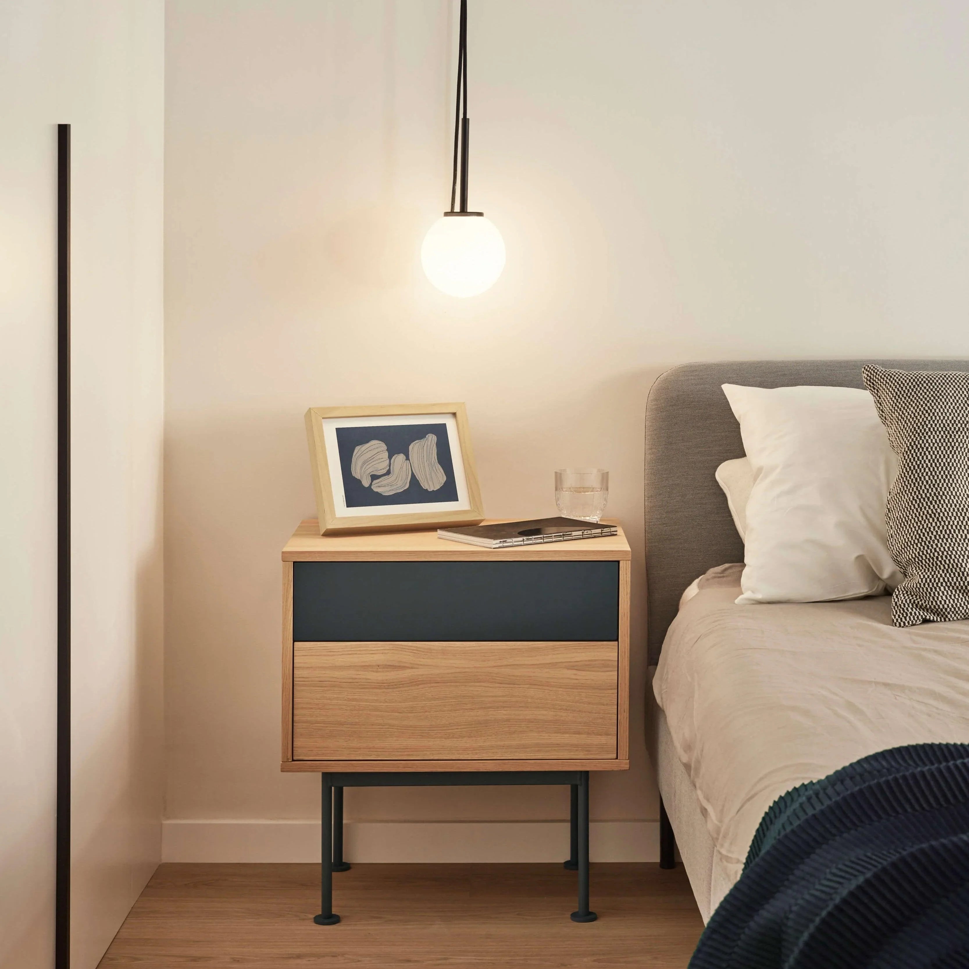 Noptieră 2c stejar/antracit gri - PARIS14A.RO