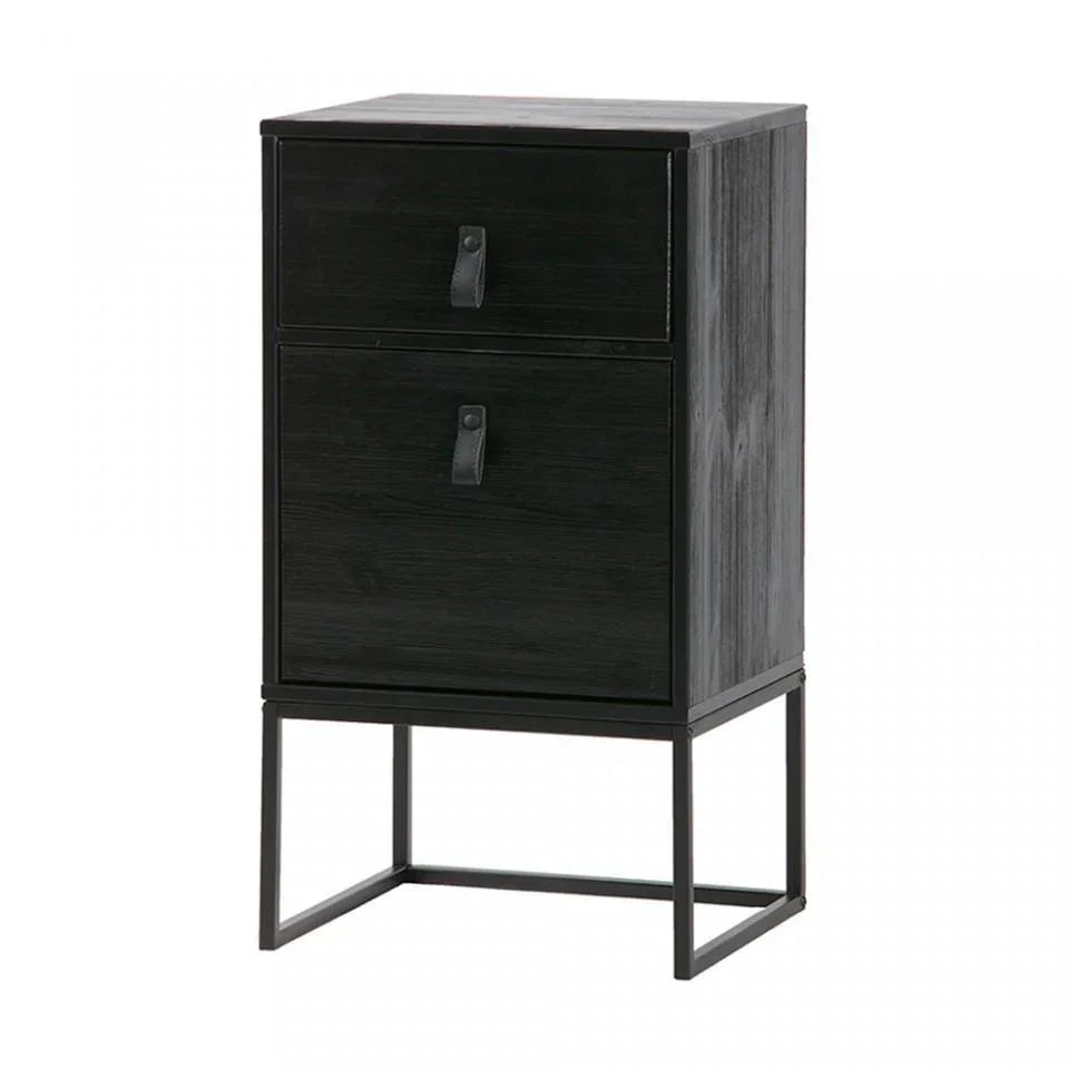 Noptiera neagra din lemn de pin si metal Zola - PARIS14A.RO