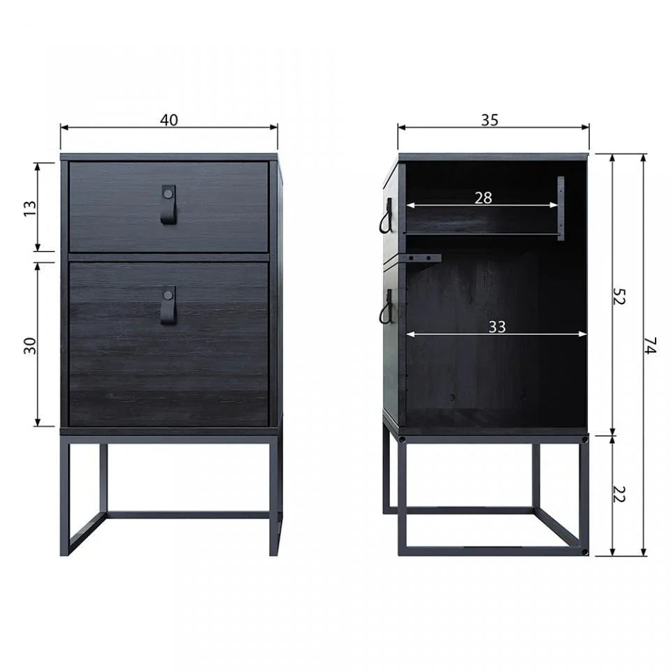 Noptiera neagra din lemn de pin si metal Zola - PARIS14A.RO