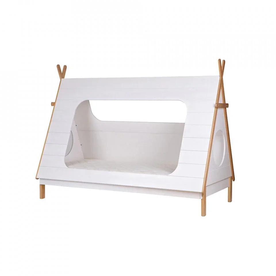 Pat alb din lemn si MDF 106x215 cm Tipi - PARIS14A.RO