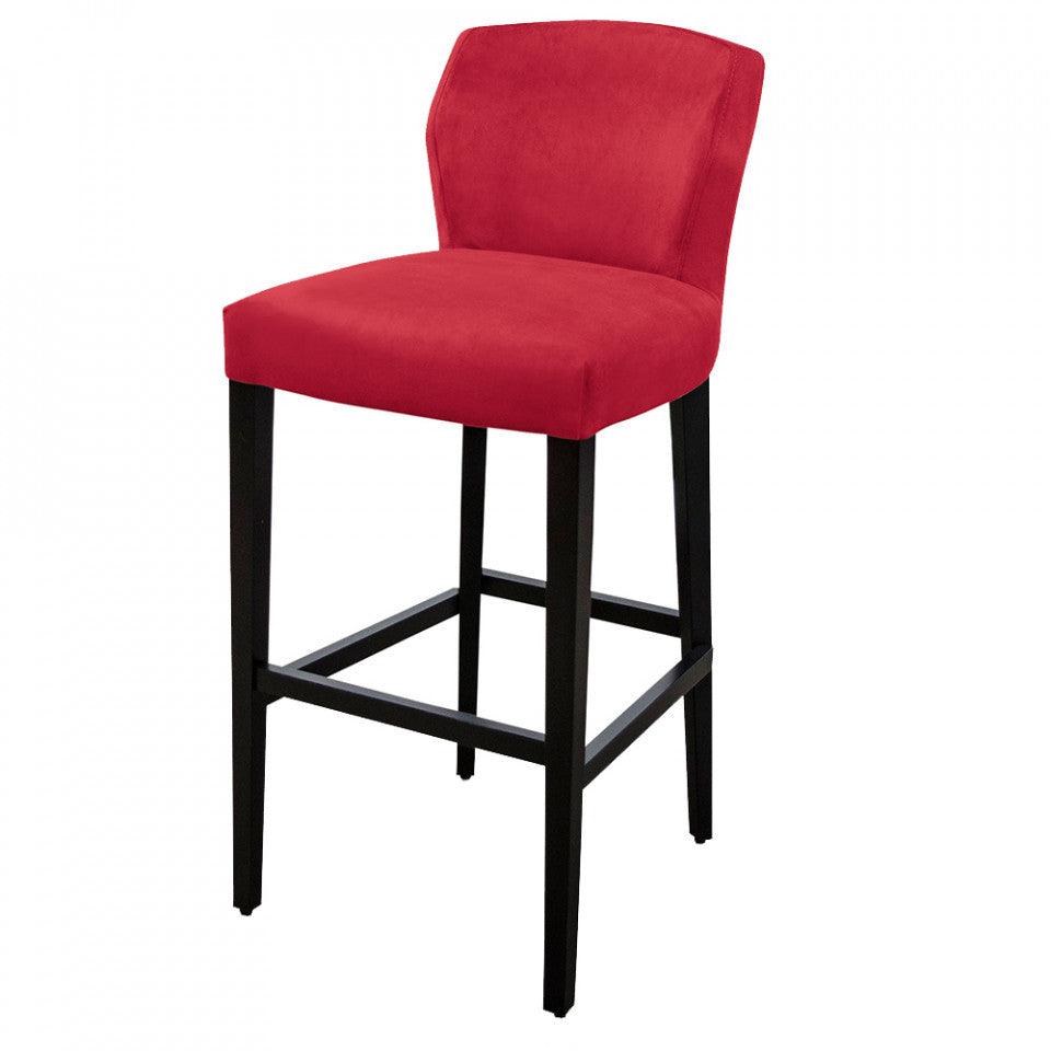 Scaun bar rosu corai/negru din catifea si lemn de fag Jasy Versmissen - PARIS14A.RO