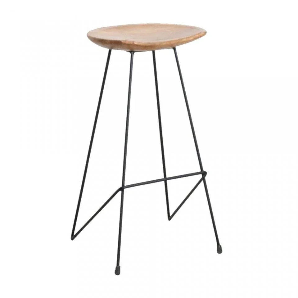 Scaun de bar maro din lemn de tec si fier Loft Natural Raw Materials - PARIS14A.RO