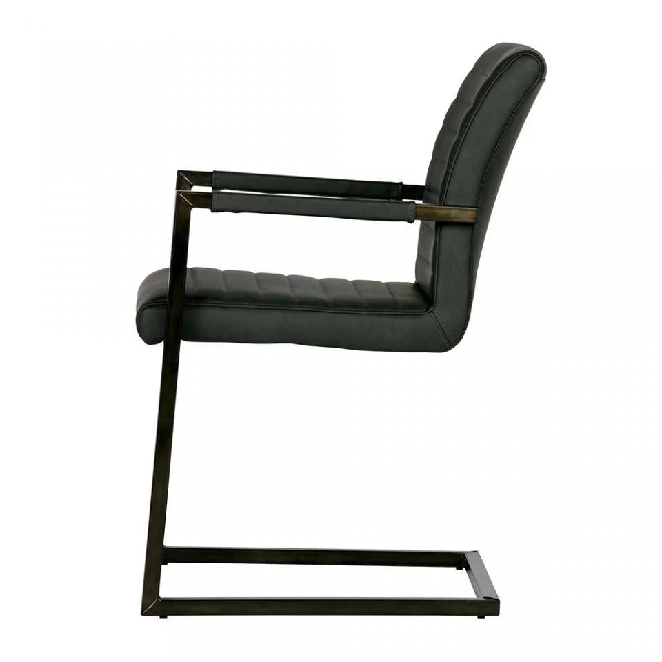 Scaun dining gri antracit din metal si piele Bas - PARIS14A.RO