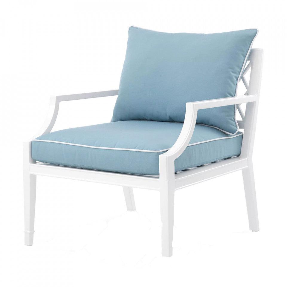 Scaun lounge alb/albastru din textil si aluminiu Bella Vista Eichholtz - PARIS14A.RO