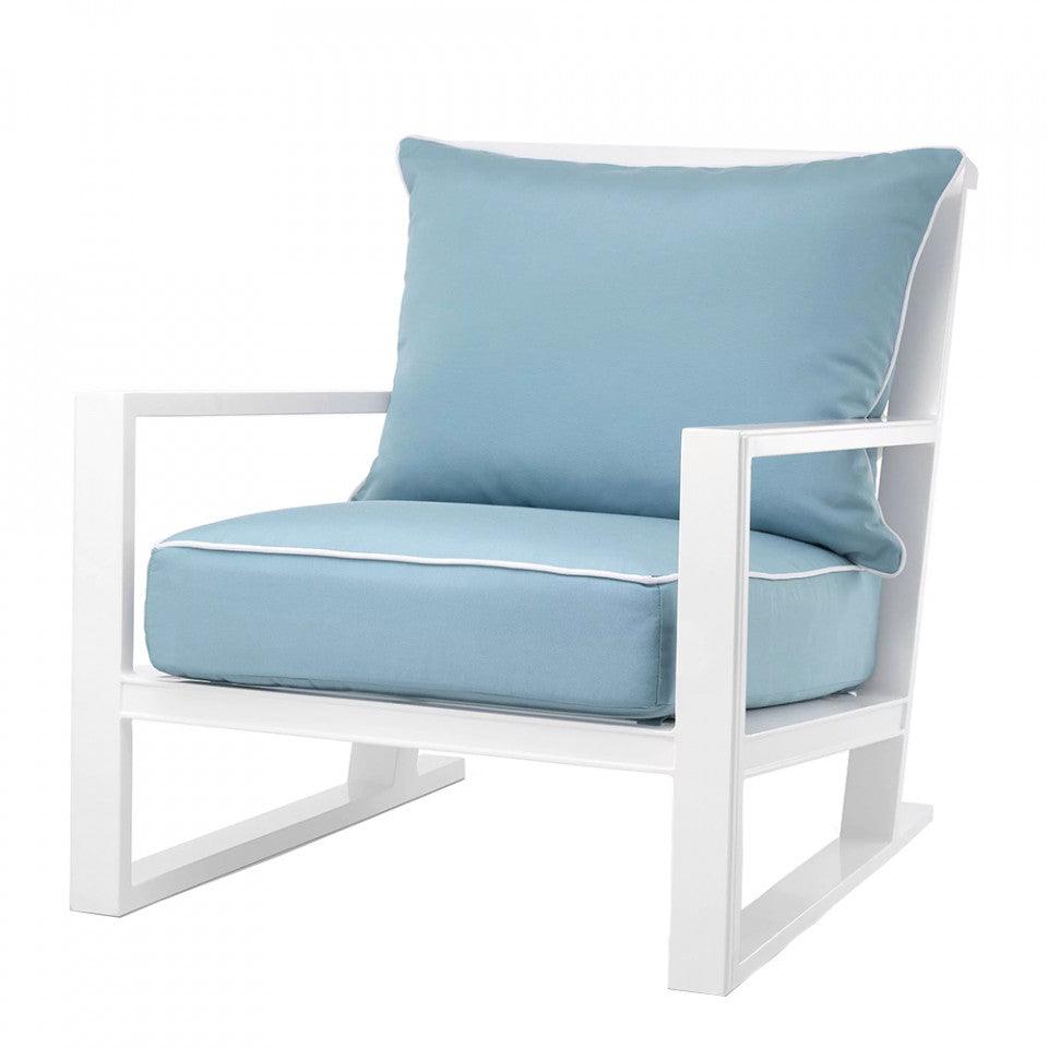 Scaun lounge alb/albastru din textil si aluminiu Como Eichholtz - PARIS14A.RO