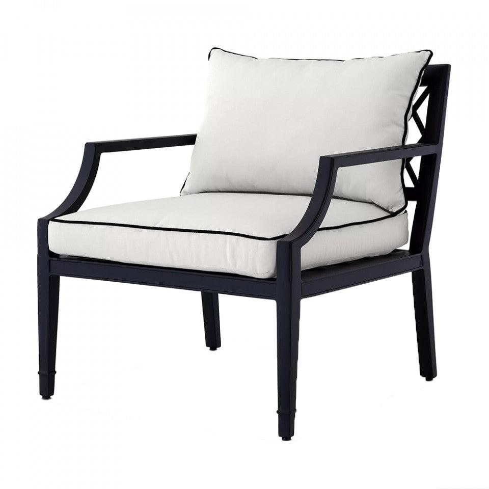 Scaun lounge negru/alb din textil si aluminiu Bella Vista Eichholtz - PARIS14A.RO
