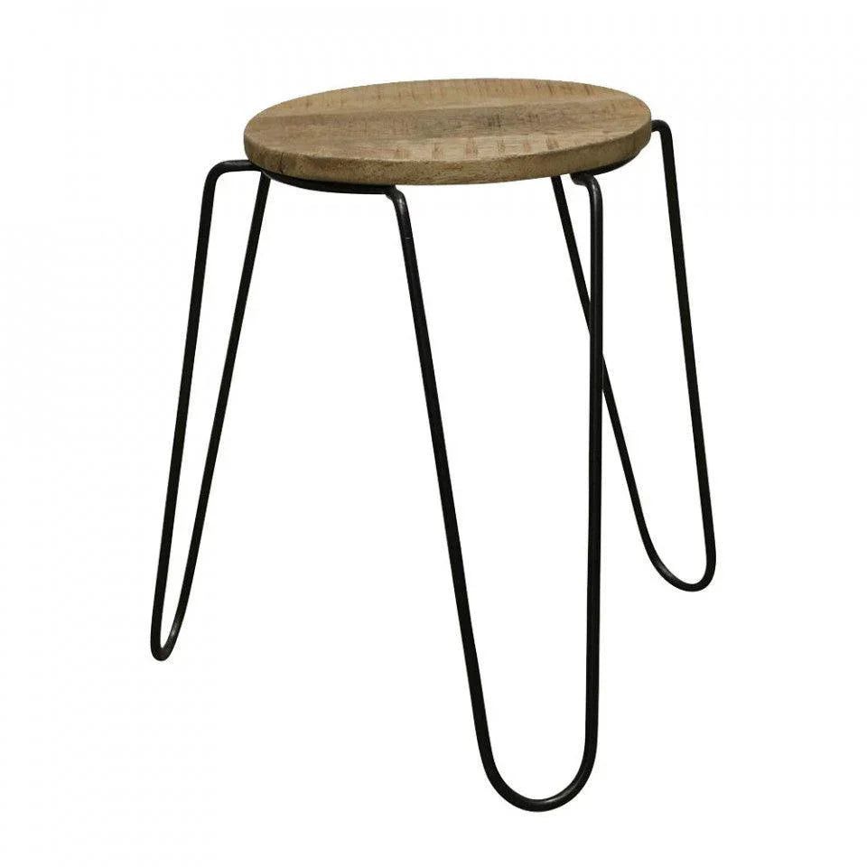 Scaunel maro/negru din lemn de mango si fier Vintage Raw Materials - PARIS14A.RO